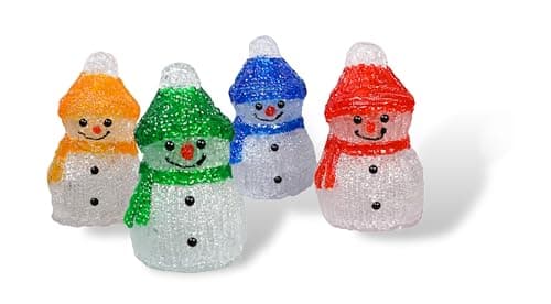Image of Electrovision Xmas Haus Set of 4 Acrylic Outdoor/Indoor Snowmen Battery Operated With Timer and 8 LED's per Unit for Festive Christmas Decoration with Lights