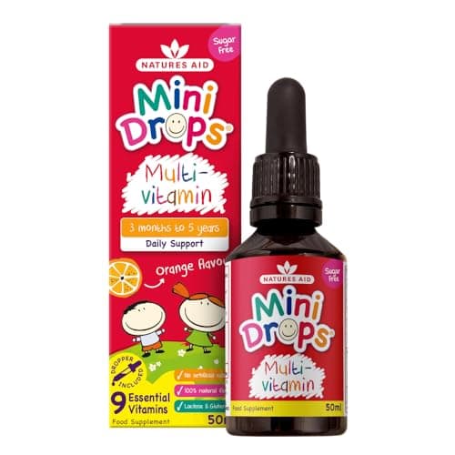 Image of Natures Aid Mini Drops Multi-Vitamin for Babies & Kids 50ml – 9 Essential Vitamins Support Growth & Immune Health for Children Age 0-5 Years Old – Sugar Free Vegan Non-GMO Gluten-Free Dropper Included