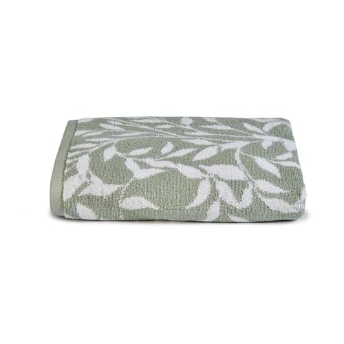 Image of Dreams & Drapes - Sage Green Leaf Hand Towels (50 x 90cm) - 100% Cotton - Soft Touch - Vintage Floral Towel in Sage Green - Floral Pattern - Bathroom Accessory