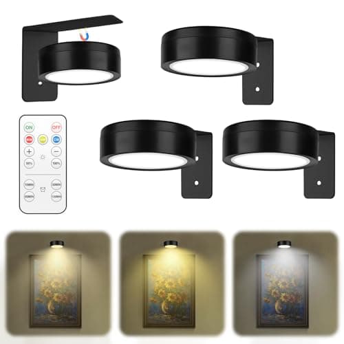 Image of runpeak 3Pcs Picture Lights for Wall - Battery Operated Wall Lights, LED Stick on Wall Lights for Display Art Paintings, Magnetic Painting Light with 3 Light temperatures and Adjustable Brightness