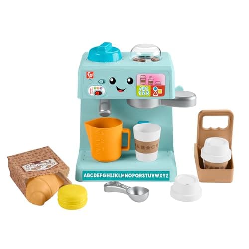 Image of Fisher-Price Toddler Toy Learn & Serve Coffee Café Playset with Smart Stages & 10 Pieces for Ages 18+ Months, Multilanguage Version, HYR98