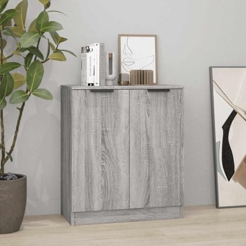 Image of GFMGUEMV Grey Engineered Wood Sideboard Cabinet 60x30x70 cm, Multifunctional Storage Unit for Displaying Decorative Objects with Ample Space for Living Room or Hallway Organization