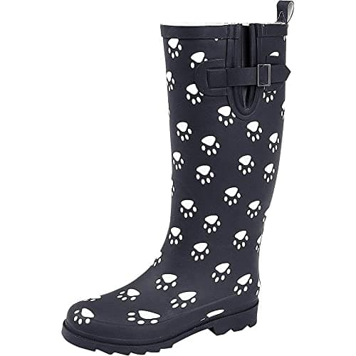 Image of Stormwells W274C Ladies Wellington Boots Navy Blue/Paw Print 5