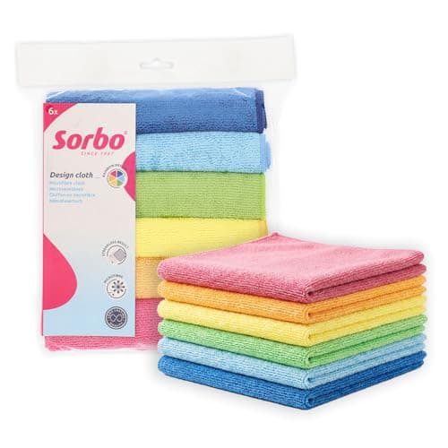 Image of Sorbo Pack of 6 Microfibre Cleaning Cloths, Multipurpose Cleaning Towels, Streak-free, Super Absorbent and Washable Cloth Duster Suitable for Car Cleaning, House, Kitchen, Windows, 40 x 40 cm