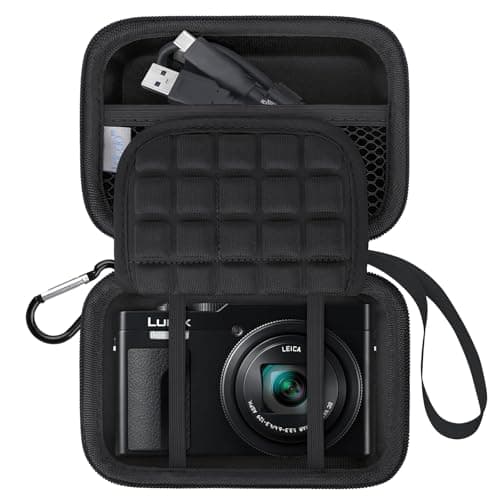 Image of Lacdo Camera Carrying Case for Panasonic LUMIX ZS99/LX10/ZS80/ZS100/ZS70/ZS200/ZS60 Point and Shoot Digital Camera, Protective Camera Storage Trave Bag, Mesh Pocket fits Batteries, Cable, Black+Black