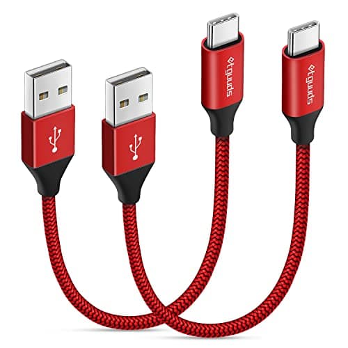 Image of etguuds [2-Pack 0.15M] Extra Short USB C Cable, USB A to USB C Charger Cable 3.1A Fast Charging USB Type C Lead Braided for Samsung Galaxy S21 S20 S10 S9 S8 Plus S10E Note 10 (Red)