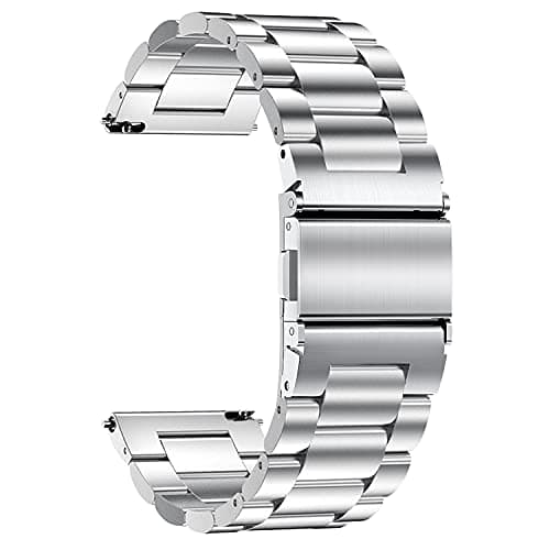 Image of TStrap Metal Watch Strap 22mm - Silver Release Watch Bands for Men Women - Brushed Solid Stainless Steel Smart Watch Bracelet - Ladies Replacement Band Clasp Buckle - 16mm 18mm 20mm 22mm