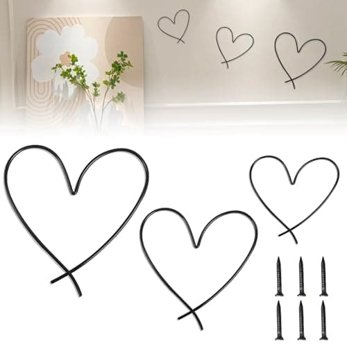 Image of Xiciki 3 Pcs Metal Wall Art for Bedroom, Heart-shaped Black Wall Art, Metal Wall Art for Living Room, Home Decor Accessories for Living Room with 6 Nails