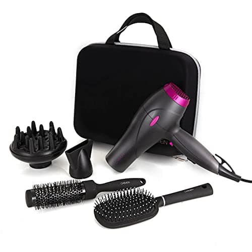 Image of Carmen Neon Hair Dryer Gift Set with Keratin Protech, Diffuser, Concentrator Nozzle, 2000W, Graphite and Pink, C81072