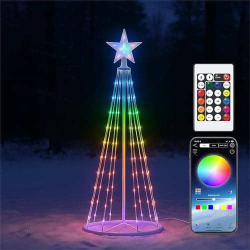 Image of Xmas Haus 3D RGB LED 1.5m (5ft) Smart Christmas Tree with Star Top, Remote and App, Indoor or Out door Use, Ground Stakes USB Powered 2m Lead for Festive Christmas Decoration Lighting, Garden Decor