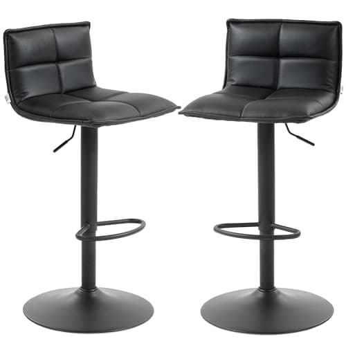 Image of HOMCOM Bar Stools Set of 2, Modern Swivel PU Leather Barstools, Height Adjustable Breakfast Bar Chairs with Footrest and Wide Backrest for Kitchen Counter, Dining Room, Black