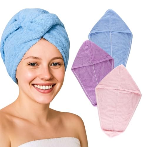 Image of Lafefe 3 Pack Hair Towel Microfibre Hair Towel Wrap, Superior Absorbency, Soft And Anti-Frizz Microfiber Towel, Suitable For Women With All Hair Types (Pink Blue Purple)
