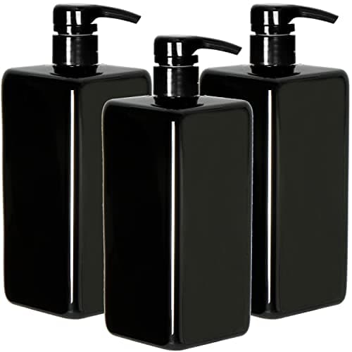 Image of Youngever 3 Pack Pump Bottles for Shampoo 1000ML (1 Liter), Empty Shampoo Pump Bottles, Plastic Square with Lockdown Leak Proof Pumps (Black)