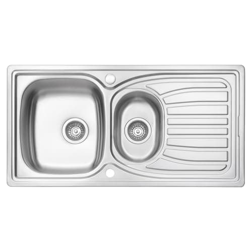 Image of JASSFERRY Stainless Steel Kitchen Sink Inset 1.5 One Half Bowl Reversible Drainer with Waste Pipes Clips, 980 x 510 mm 10 Year Warranty