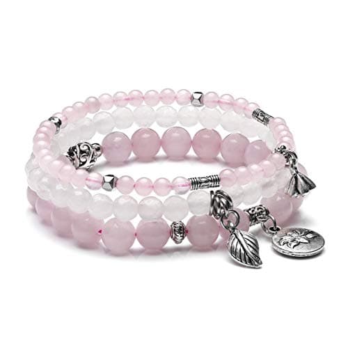 Image of JSDDE 3pcs Natural Rose Quartz Crystals Bracelet Reiki Healing Crystal Gemstone Beads Stretch Bracelets for Women Gift