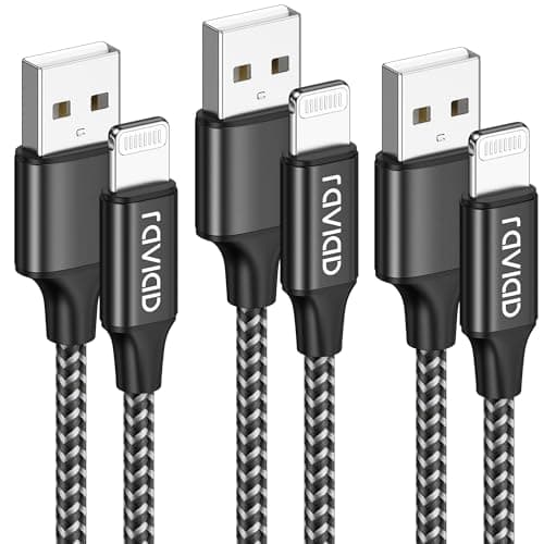 Image of RAVIAD iPhone Charger Cable 3Pack 1M/3.3FT [MFi Certified] Nylon Braided Lightning Cable Fast Charging&Sync Lightning Charger for iPhone 14 13 12 11 Pro Max X XS XR 10 8 7 Plus 6 6s 5s SE 2020, Black