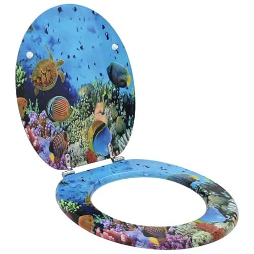 Image of vidaXL Toilet Seat Deep Sea Blue 44 x 38 cm MDF board, Modern Bathroom, Soft Close Toilet Seat Installation, Elegant Accessory for Indoor Style, Functional Upgrade, Easy Assembly