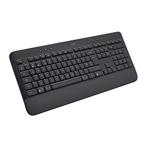 Image of Logitech Signature K650 Wireless Keyboard with Wrist Rest, Full-Size, BLE Bluetooth or Logi Bolt USB, Comfort Deep-Cushioned Keys, Numpad, Compatible with most OS/PC/Windows/Mac, QWERTY UK - Grey
