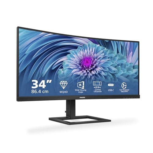Image of Philips Monitors 346E2CUAE - 34 inch WQHD Curved Monitor, 100Hz, 1ms, VA, USB-C Dock, Speakers , Height Adjust (3440 x 1440, 300 cd/m² HDMI / DP / USB-C)