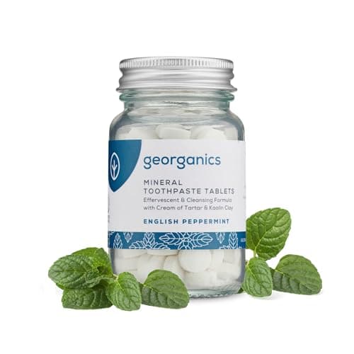 Image of Georganics Mineral Toothtablets - Natural Effervescent Cleansing Tablets with Kaolin Clay - Vegan, SLS, Cruelty and Fluoride Free - Peppermint - 120 Tablets