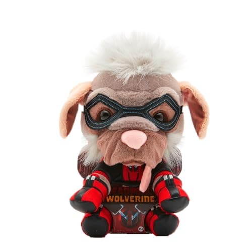 Image of MARVEL Dogpool plush figure (26 cm) - detailed Super Hero plush toy from the MARVEL Studios Deadpool & Wolverine movie, toy for fans & collectors.
