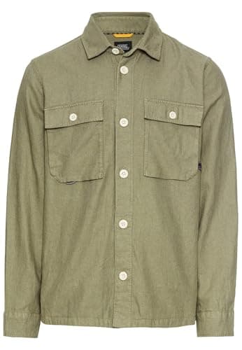 Image of camel active Men's Overshirt Linen Cotton Blend, Dark Green, XL