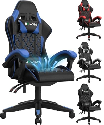 Image of bigzzia Gaming Chair with Breathable Cushion, Ergonomic Video Game Chairs with Pillow and Lumbar Support (Black and blue)