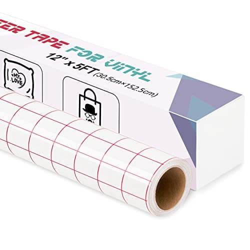 Image of IModeur Transfer Tape for Vinyl, 12" x 5Ft (30.5 x 152.5cm) Clear Vinyl Transfer Paper Tape Roll with Red Grid for Permanent Vinyl and Self Adhesive Vinyl for Signs Stickers, Car Decals