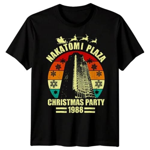 Image of Nakatomi Plaza Christmas Party 1988 T-Shirt | Retro Vintage Xmas Funny Movie 80s Tee | Unisex Men Women Gift #4 3XL Black