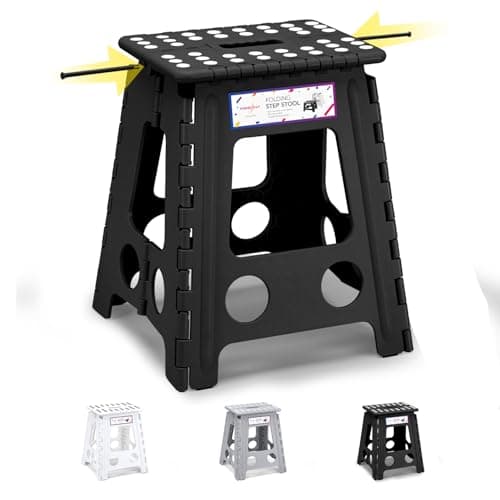 Image of HOUSE DAY 16 inch(40cm) Folding Step Stool - Large Size Kitchen Step Stool for Adults Space Saving Folding Stool for Children & Adult Step Durable Plastic Stools Heavy Duty Foldable Stools-Black