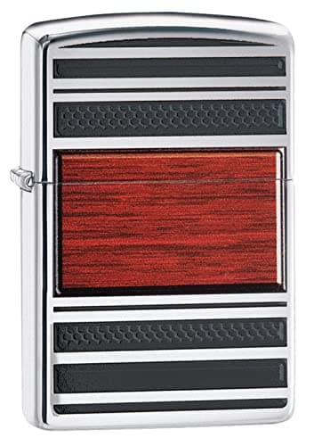Image of Zippo Windproof Lighter - Steel & Wood - High Polish Chrome, Lustre - Refillable, Lifetime Use - Adjustable Flame - Gift Box - Metal Construction - Made in USA