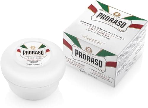 Image of Proraso Shaving Soap in a Bowl, 150ml, Sensitive Skin Shaving Soap with Green Tea and Oat, Made in Italy, White