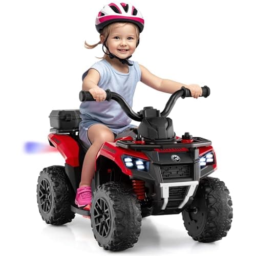 Image of Maxmass 6V Kids Electric Quad Bike, Battery Powered Ride on ATV Car with Spray Function, Horn, Music, LED Lights, Storage Basket, Children Electric Vehicle Toy Cars for 18+ Months Old (Red)