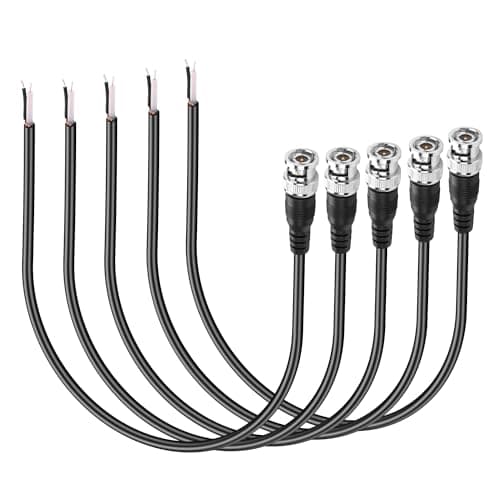 Image of PNGKNYOCN BNC Pigtail Cable,75 Ohm Bnc Male to Bare Wire，25cm Q9 Terminal Coaxial Extension Connector Cable for CCTV Camera Terminal Adpater (5-Pack) (Male)