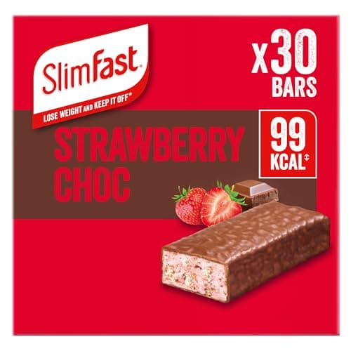 Image of SlimFast Snack Bar, Low Calorie Snack, Strawberry Choc Flavour, 30 x 25 g Multipack
