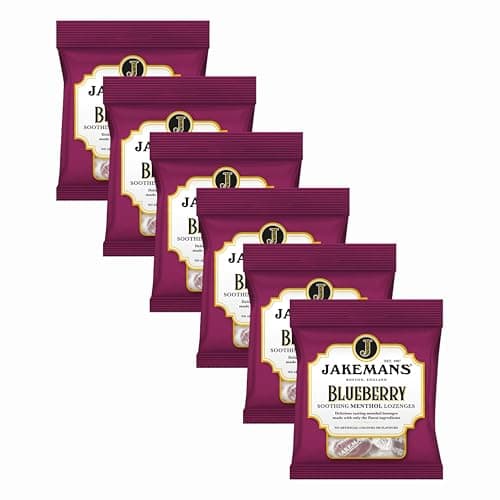 Image of Vellomart Jakemans Blueberry Soothing Menthol Lozenges 73g – Cooling Throat Relief Drops, Refreshing Blueberry Flavour, Pocket-Size Comfort Sweets (6)