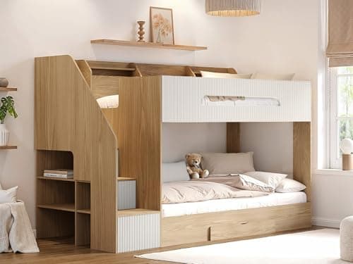 Image of Flair Furnishings Finn Staircase Bunk Bed with Storage Oak & White