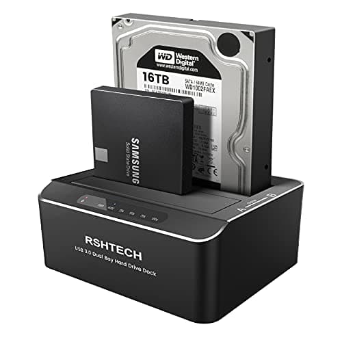 Image of Hard Drive Docking Station, RSHTECH Aluminum Dual Bay SATA Hard Drive Dock for 2.5/3.5 Inch SATA I/II/III HDD SSD Support 2x 16TB Hard Drives, Offline Clone and UASP, Tool-free (RSH-DS01)