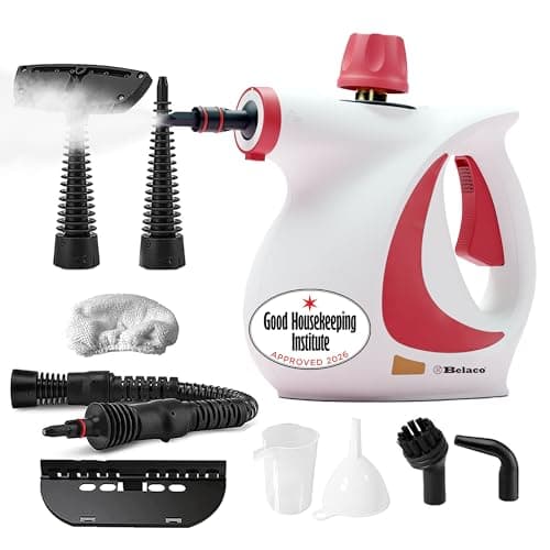 Image of Belaco Handheld Steam Cleaner 1050W High Pressure Steamer – 9 Accessories, Portable Multi-Purpose Chemical-Free Cleaner for Kitchen, Bathroom, Tiles, Grout, Upholstery & Car | GHI Approved