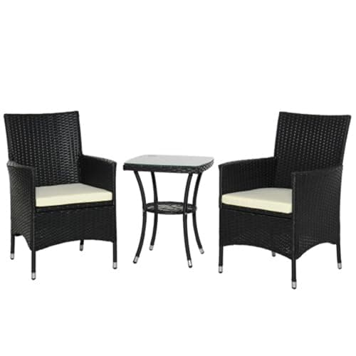 Image of Topchances 2 Seater Rattan Bistro Set Garden Furniture with Wicker Chairs & Table, Outdoor Chairs & Table, Waterproof (Black)
