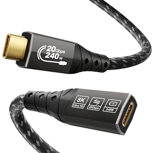 Image of ZIKNYDO 8K USB C Extension 2m, (USB C Extender 20Gbps Data Transfer, Charging 240W), Video 4K@144Hz/ 60Hz USB 3.2 Type C Extension Cable for Thunderbolt 4, PSVR2, iPhone16, MacBook, Dell XPS, Switch