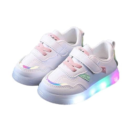 Image of Toddler Boys Girls Light Up Shoes Glitter Trainers Baby Flat Walking Shoes Non Slip Lightweight Waterproof Sneakers Soft Sole Flashing Trainers (Pink, 9-12 Months)