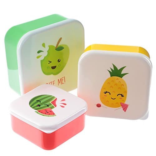 Image of Set of 3 Plastic Lunch Boxes - Fun Fruit with Faces Design