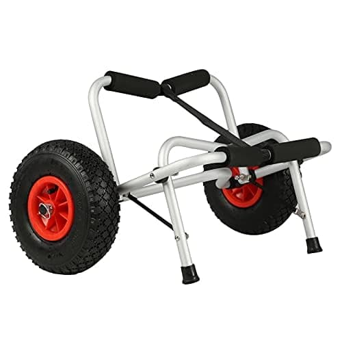 Image of Holdfiturn 100Kg Foldable Kayak Trolley Cart Carrier Pneumatic Tyres Canoe Boat Transport Board Foldable Strap Aluminum Boat Trailer Canoe Trolley Transport Trolley Surf Trolley