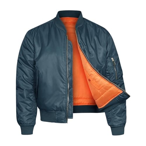Image of VINTIKA Bomber Jacket MA1 Classic US Air Force Pilot Flight Military Style Nylon Padded Coat - Navy - L