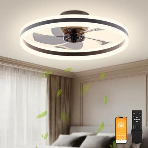 Image of VOLISUN Ceiling Fans with Lights Remote Control, 6 Speeds and Dimmable Modern Smart Ceiling Fan Light, Quiet LED Fan Lights for Bedroom Living Room Dining Room (50cm, Black)