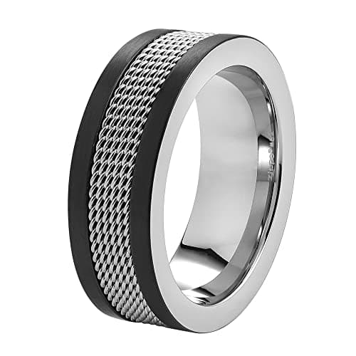 Image of Zippo - Ring, Silver/Black, Mesh Band, Stainless Steel, High-Gloss Polished, Size T 1/2 UK (62 EU), in Gift Box