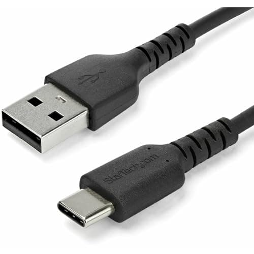 Image of StarTech.com 1m USB A to USB C Charging Cable - Durable Fast Charge & Sync USB 2.0 to USB Type C Data Cord - Rugged TPE Jacket Aramid Fiber M/M 60W Black - Samsung S10, iPad Pro, Pixel (RUSB2AC1MB)