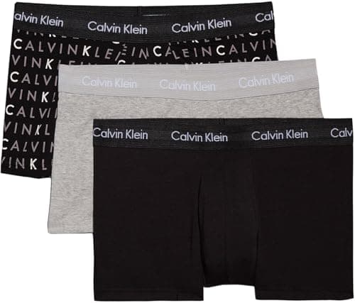 Image of Calvin Klein Men’s 3 Pack Low Rise Trunks Underwear, Multicolor (Black/Grey Heather/Subdued Logo), L