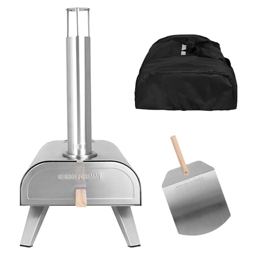 Image of George Foreman 12'' Portable Dual Fuel Powered Pizza Oven in Stainless Steel with Carry Bag & Paddle, Wood Pellet or Gas BBQ Oven & Smoker GFDFPO2SSPC